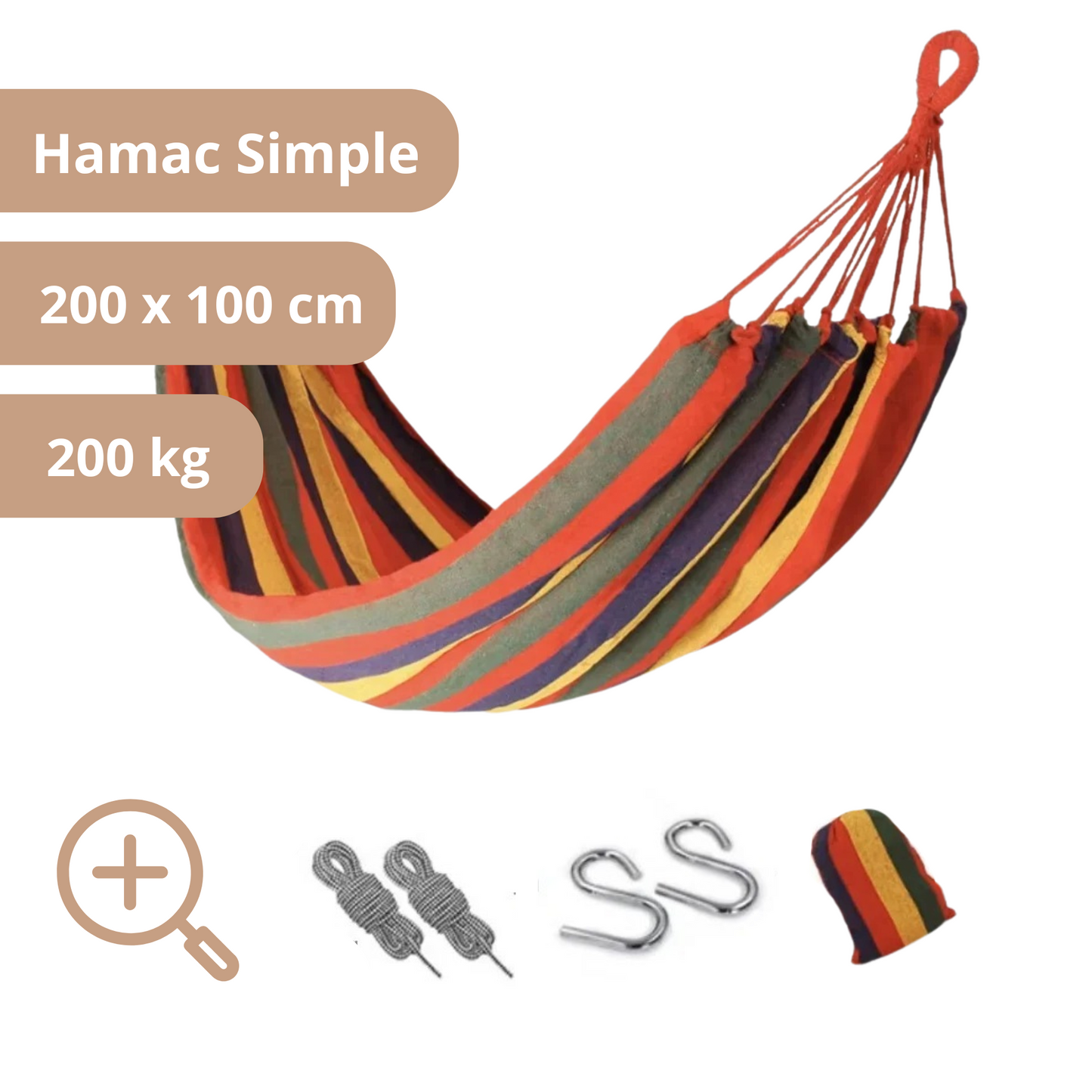 Hamac Simple 200 x 100 - Orange Multicolore-Hamac Horizon