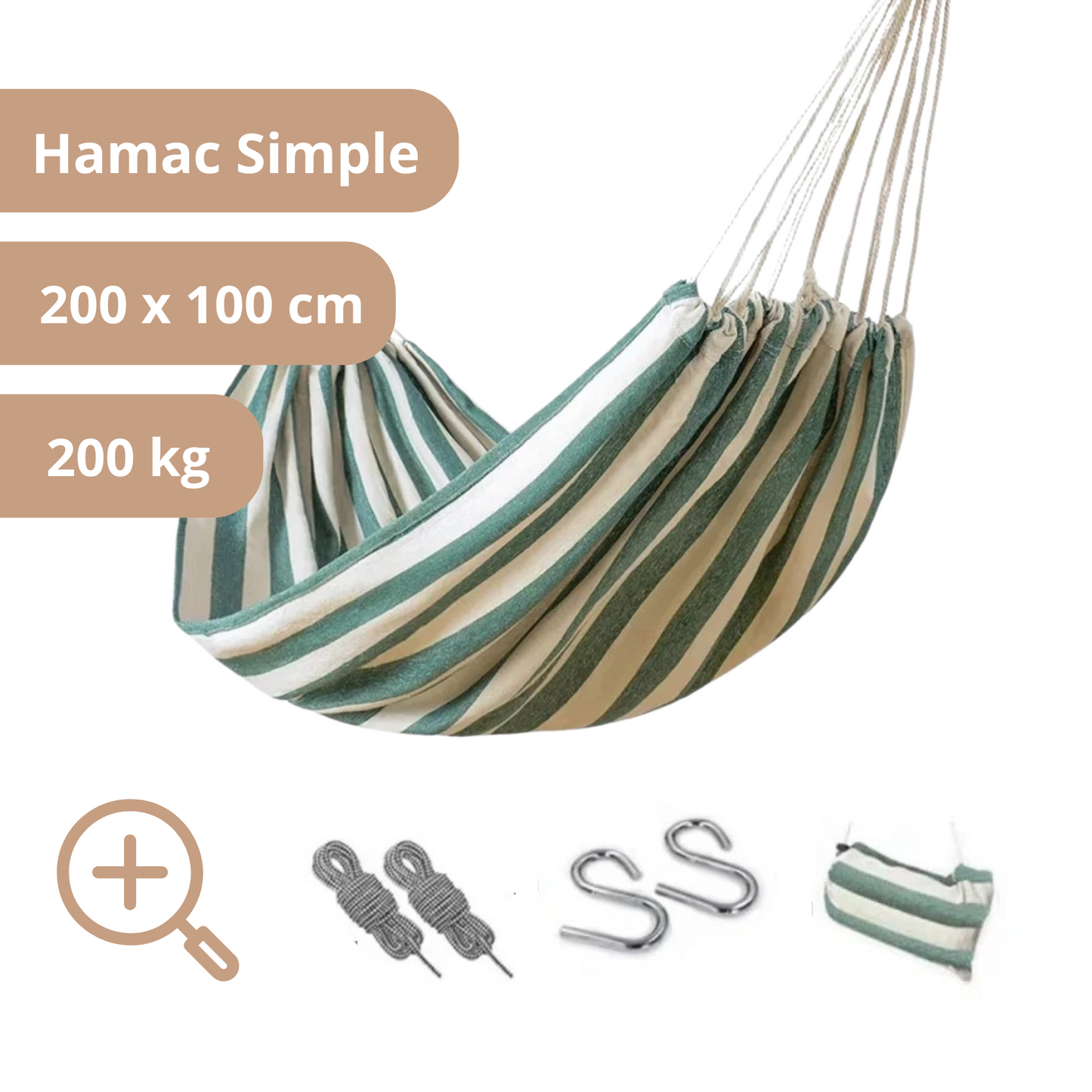 Hamac Simple 200 x 100 - Vert et Blanc-Hamac Horizon