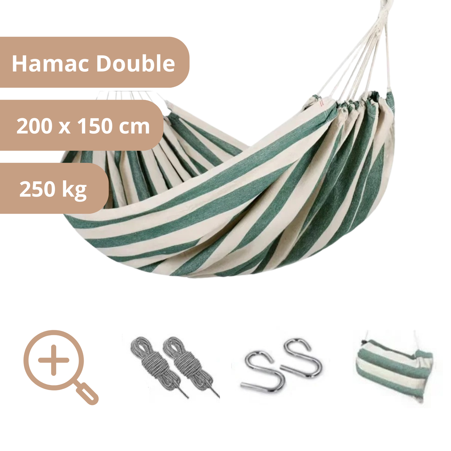 Hamac Double 200 x 150 - Vert et Blanc-Hamac Horizon