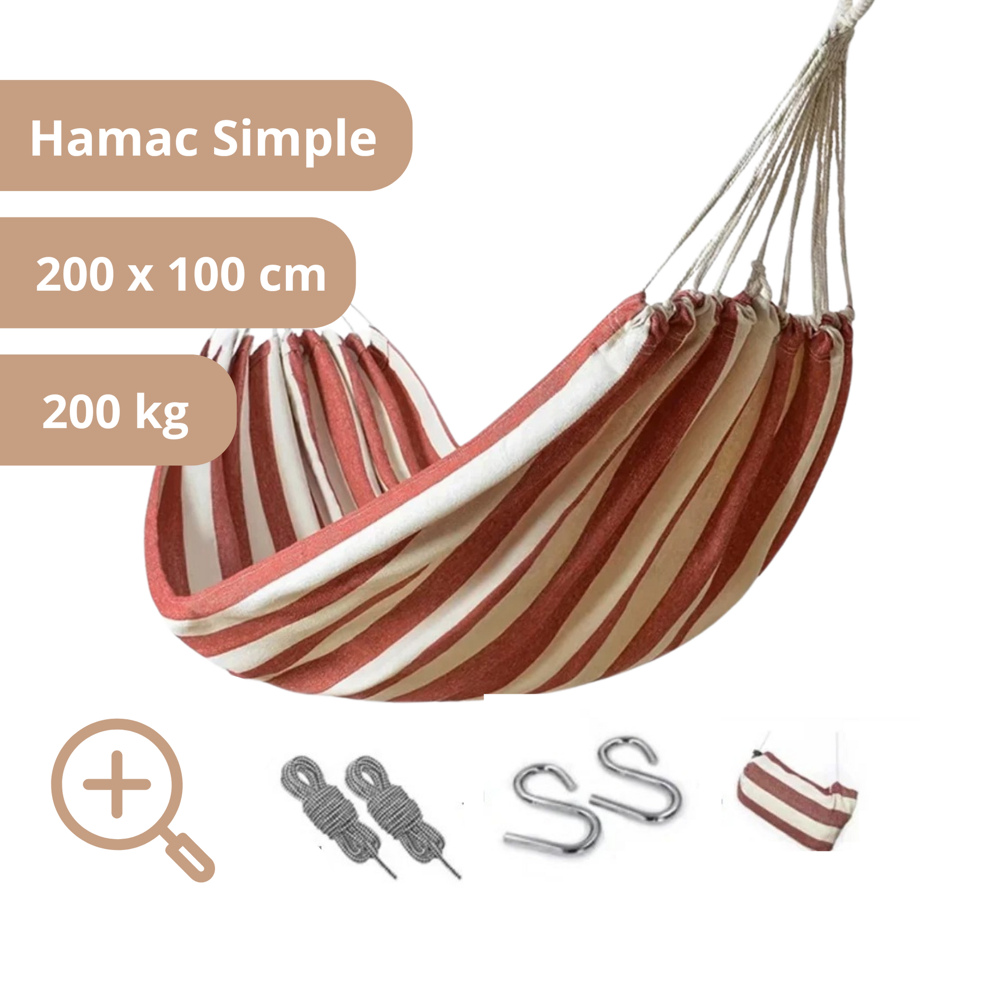 Hamac Simple 200 x 100 - Rouge et Blanc-Hamac Horizon