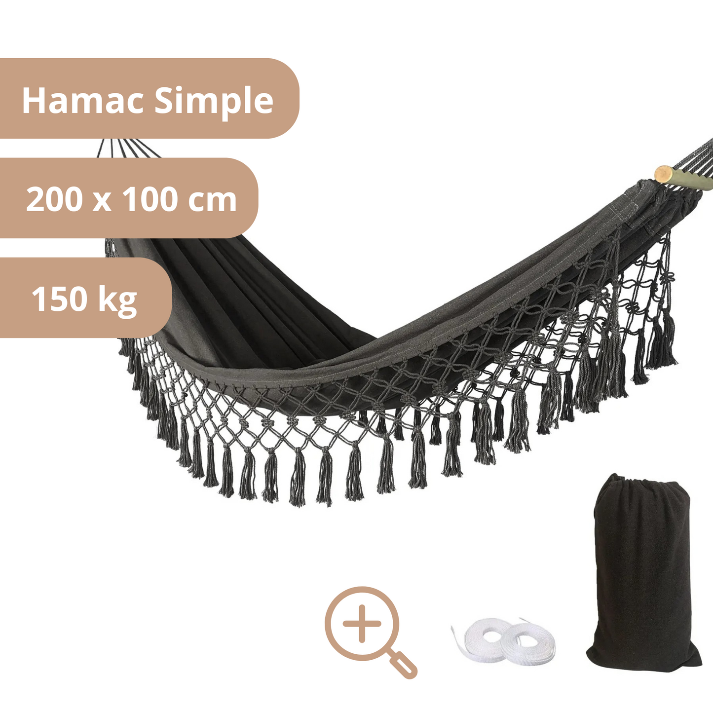 Hamac Brésilien 200 x 100 - Noir-Hamac Horizon