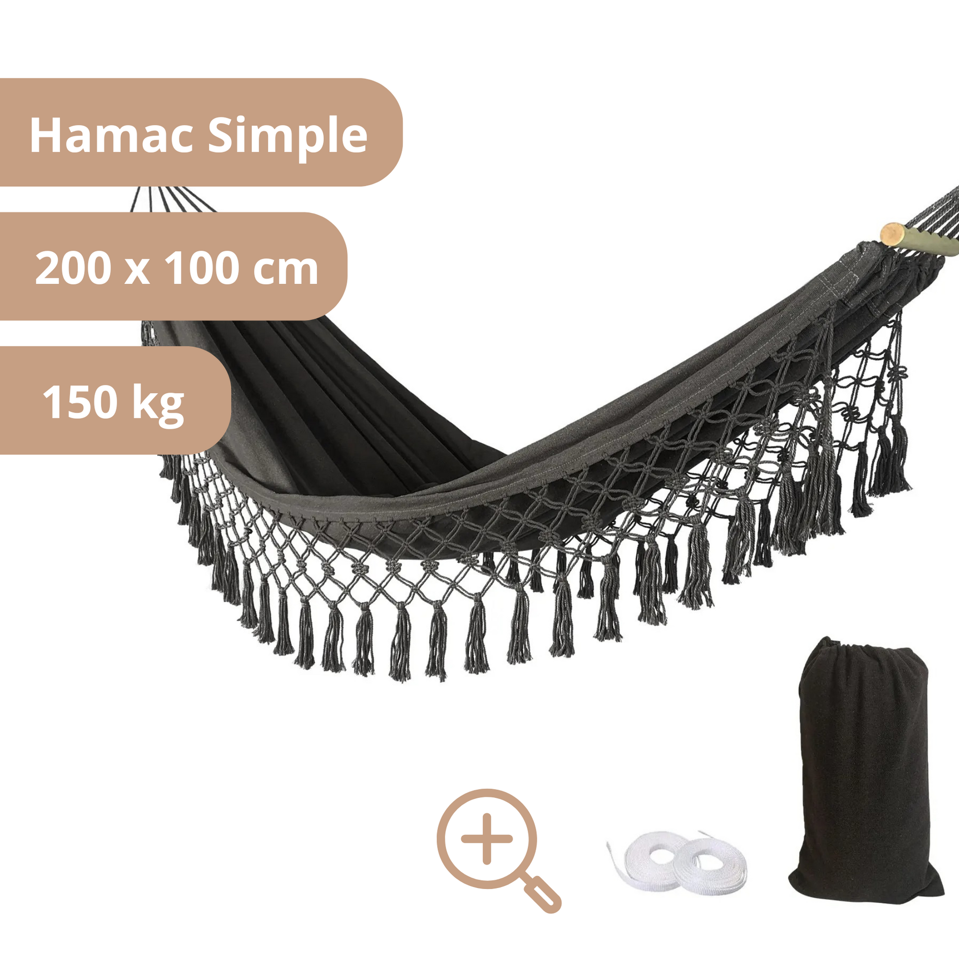 Hamac Brésilien 200 x 100 - Noir-Hamac Horizon